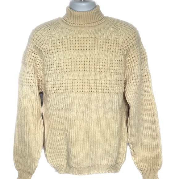 Wolsey Turtleneck Pullover Knit Sweater Cream  100% Pure New Wool Size L Chunky - Picture 1 of 6